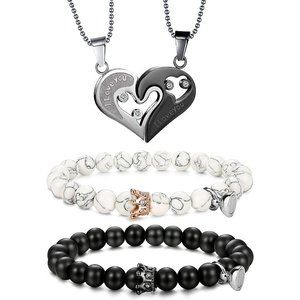 NEW 4Pcs Couples Bracelet Necklace Set Matching His and Hers Promise Lov…